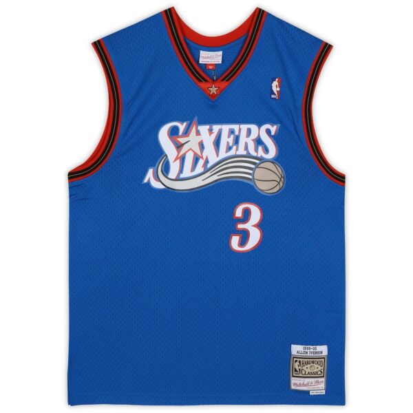 Allen Iverson Philadelphia 76ers Autographed Mitchell & Ness Blue 1999-00 Hardwood Classic Swingman Jersey - Image 2