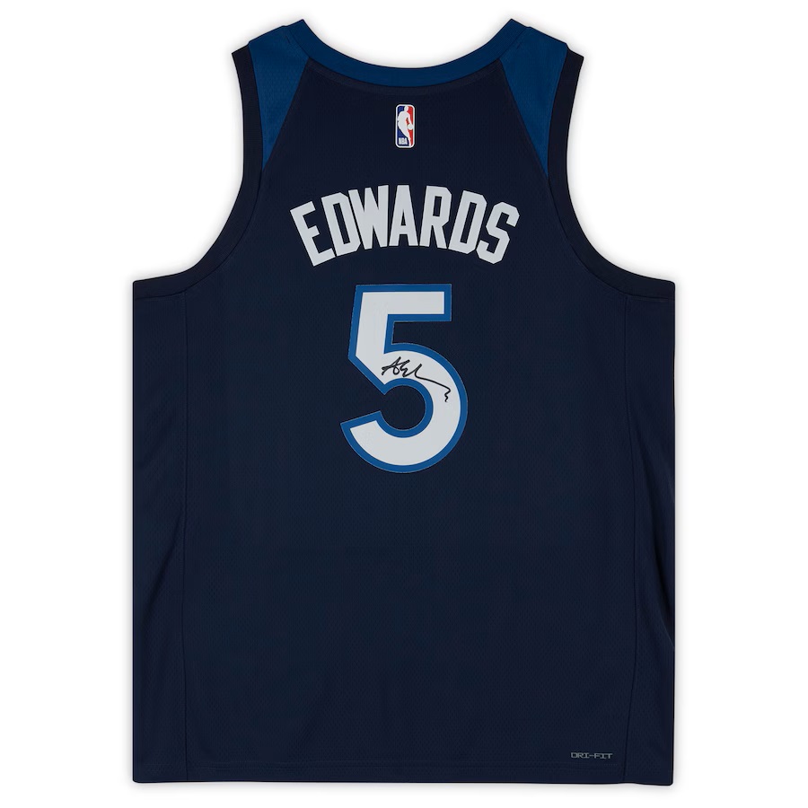 Anthony Edwards Minnesota Timberwolves Autographed Navy Nike Icon Edition Swingman Jersey