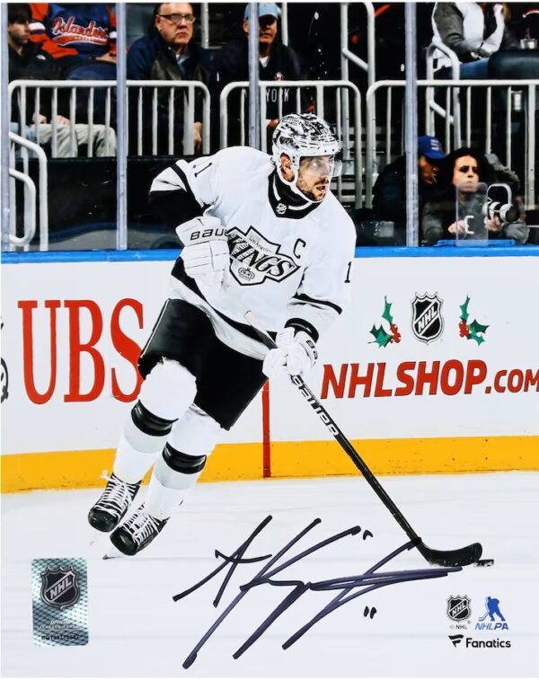 Anze Kopitar Los Angeles Kings Autographed 8" x 10" White Alternate Jersey with Puck Photograph