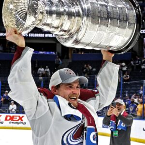 Artturi Lehkonen Colorado Avalanche Unsigned 2022 Stanley Cup Champions Raising Cup Photograph