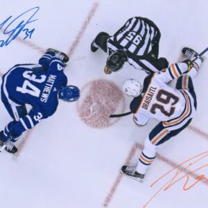 Auston Matthews & Leon Draisaitl Multi-Signed 11" x 14" Face-Off Photograph