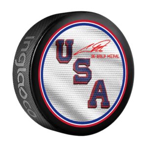 Auston Matthews Team USA Autographed 2026 Winter Olympics Hockey Puck with "26 Gold Medal" Inscription