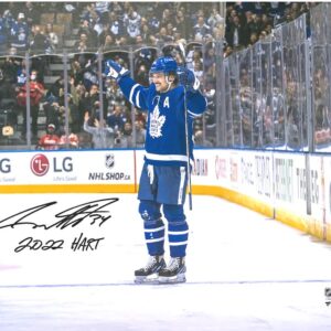 Auston Matthews Toronto Maple Leafs Autographed 16'' x 20'' 2022 Hart Trophy Winner Blue Jersey Celebration Photograph with ''2022 Hart'' Inscription