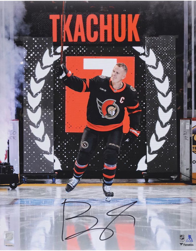 Brady Tkachuk Ottawa Senators Autographed 16" x 20" Pregame Saluting the Crowd Photograph