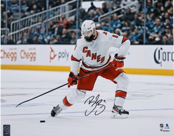 Brent Burns Carolina Hurricanes Autographed 16" x 20" White Jersey Shooting Photograph