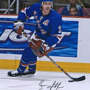 Brian Leetch New York Rangers Autographed 16" x 20" Blue Jersey Skating Photograph