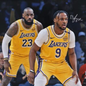 Bronny James Los Angeles Lakers Autographed 16" x 20" NBA Debut with Lebron James Photograph