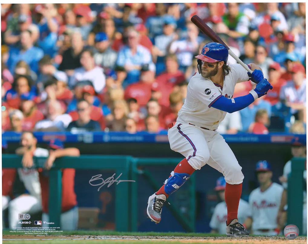 Bryce Harper Philadelphia Phillies Autographed 16" x 20" Batting Stance in Cream Jersey Horizontal Photograph