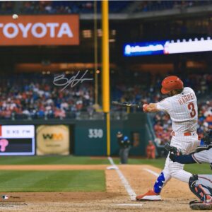 Bryce Harper Philadelphia Phillies Autographed 16" x 20" Swinging in White Jersey Horizontal Photograph