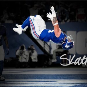 Cam Skattebo New York Giants Autographed 16" x 20" 2025 Week 3 Touchdown Celebration Backflip Spotlight Photograph