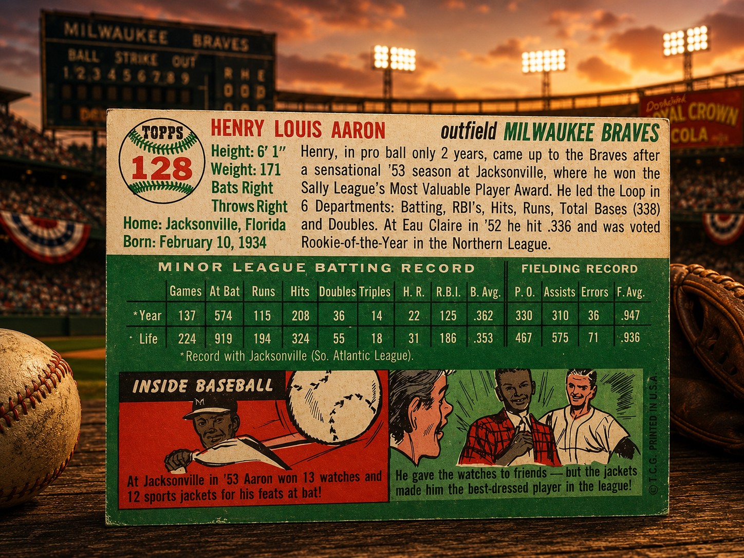 Hank Aaron 1954 Topps Rookie Card - Image 2