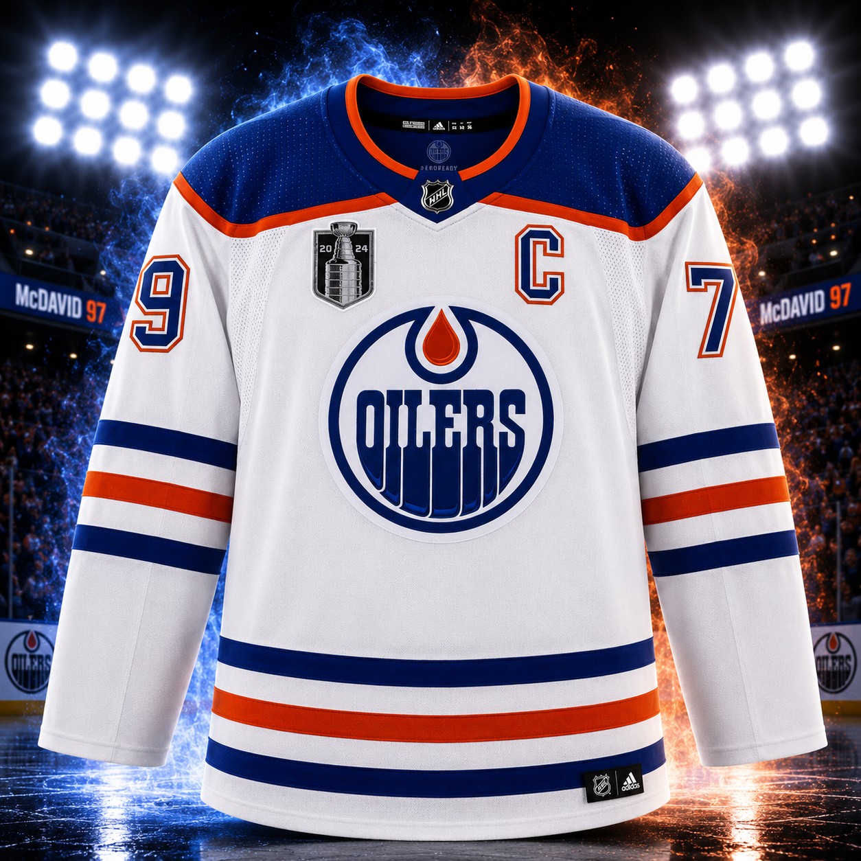 Connor McDavid Autographed 2023-24 Edmonton Oilers Stanley Cup Final Patch White Authentic Adidas Jersey - Image 3