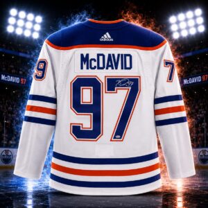 Connor McDavid Autographed 2023-24 Edmonton Oilers Stanley Cup Final Patch White Authentic Adidas Jersey