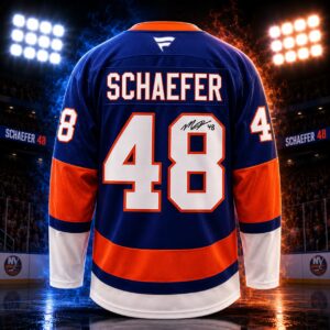 Matthew Schaefer Autographed Blue Premium New York Islanders Jersey with Sponsor Patch