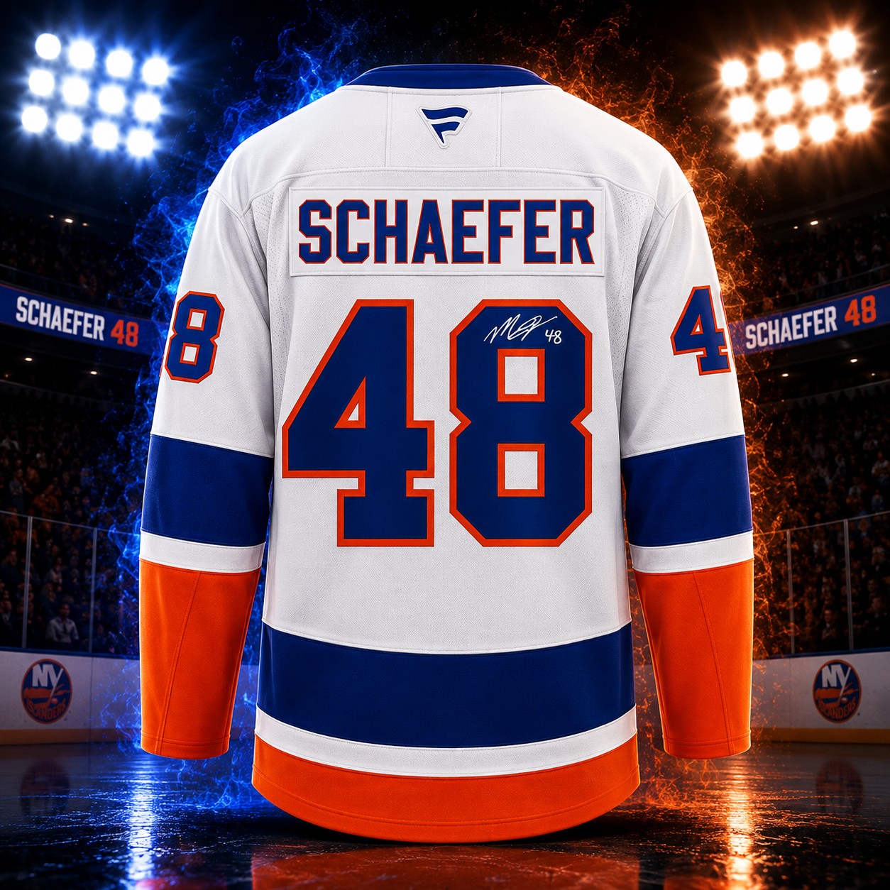 Matthew Schaefer Autographed White Premium New York Islanders Jersey with Sponsor Patch