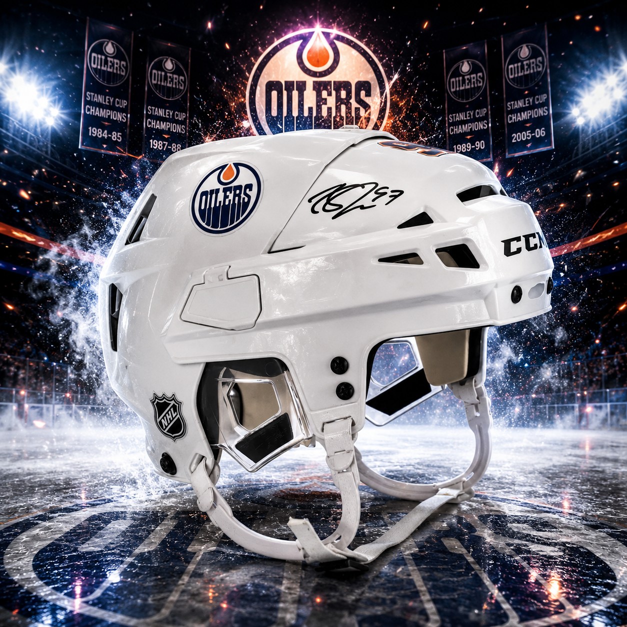 Connor McDavid Edmonton Oilers Autographed White CCM Game-Model Helmet - Upper Deck
