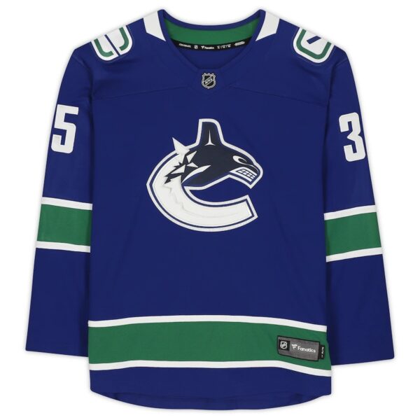 Thatcher Demko Vancouver Canucks Autographed Blue Fanatics Branded Breakaway Jersey - Image 2
