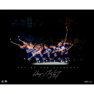 Wayne Gretzky Edmonton Oilers Autographed 16" x 20" Art of the Slap Shot Photograph - Upper Deck