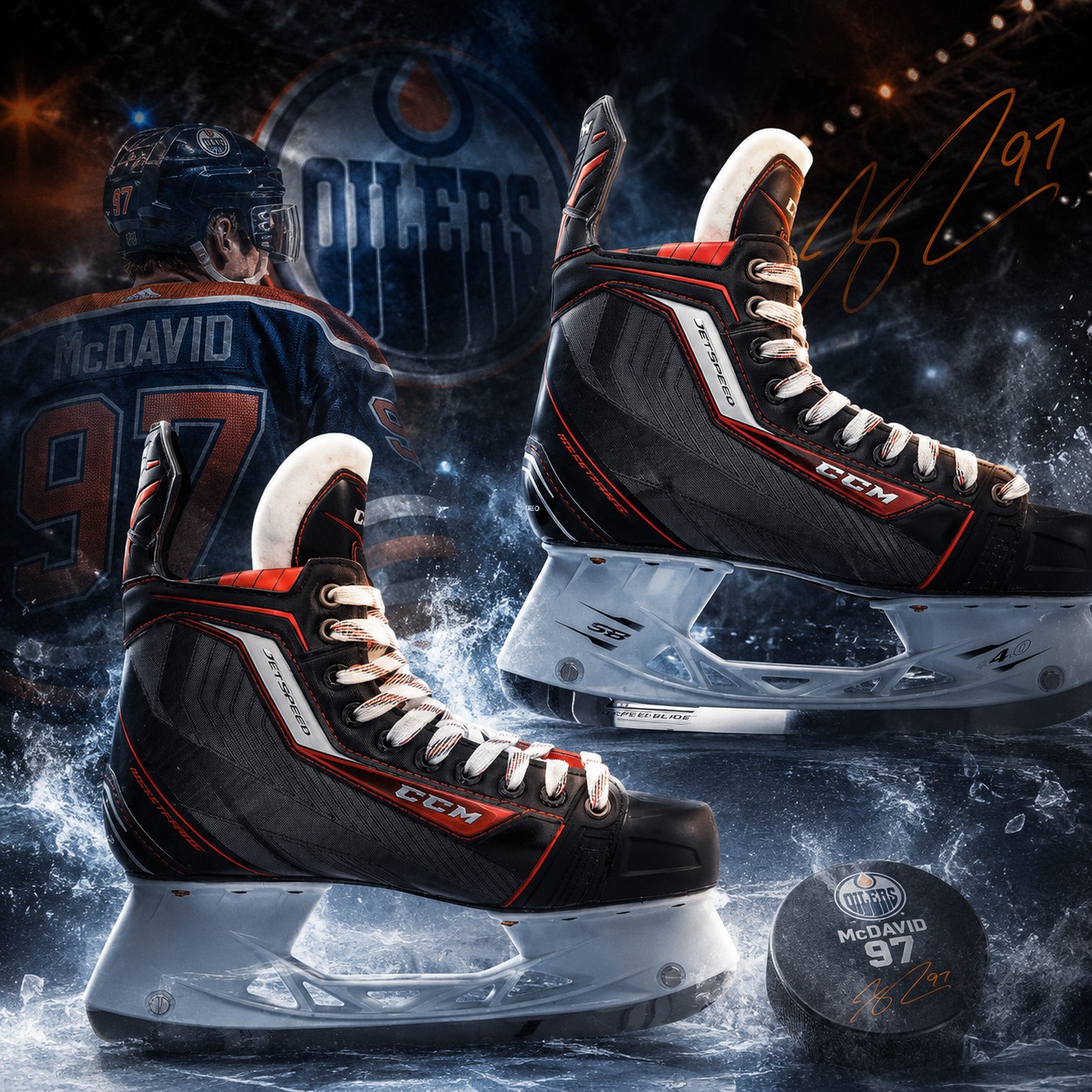 Upper Deck Connor McDavid Edmonton Oilers Autographed CCM Jetspeed Game Model Hockey Skates