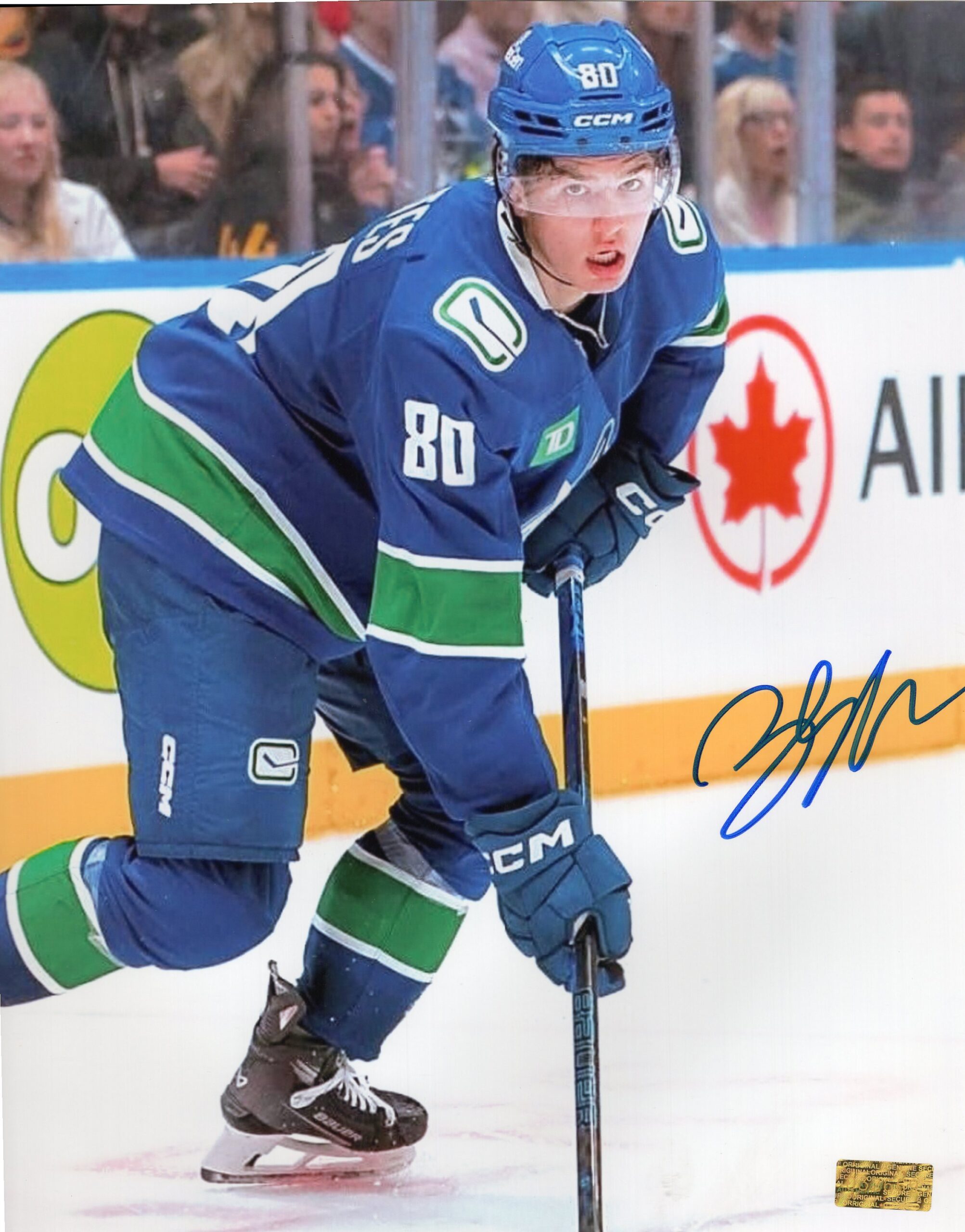 Braeden Cootes Vancouver Canucks Wearing A Blue Jersey Autographed 8x10 Photo