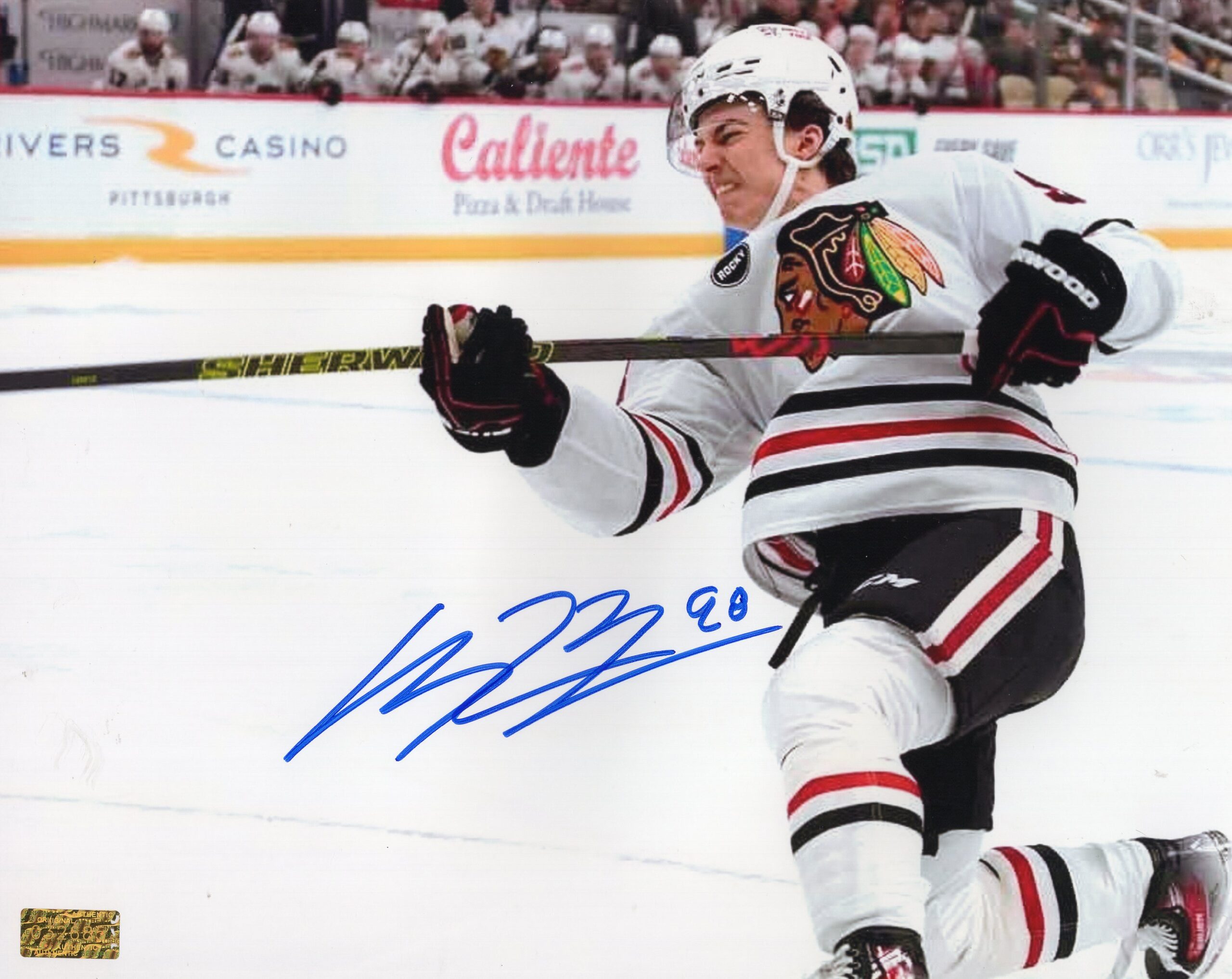 Connor Bedard Chicago Blackhawks Powerful Release Autographed 8x10 Photo