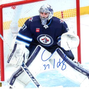 Connor Hellebuyck Winnipeg Jets Square to the Shooter Autographed 8x10 Photo