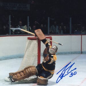 Gerry Cheever Boston Bruins Kick Save Autographed 8x10 Photo