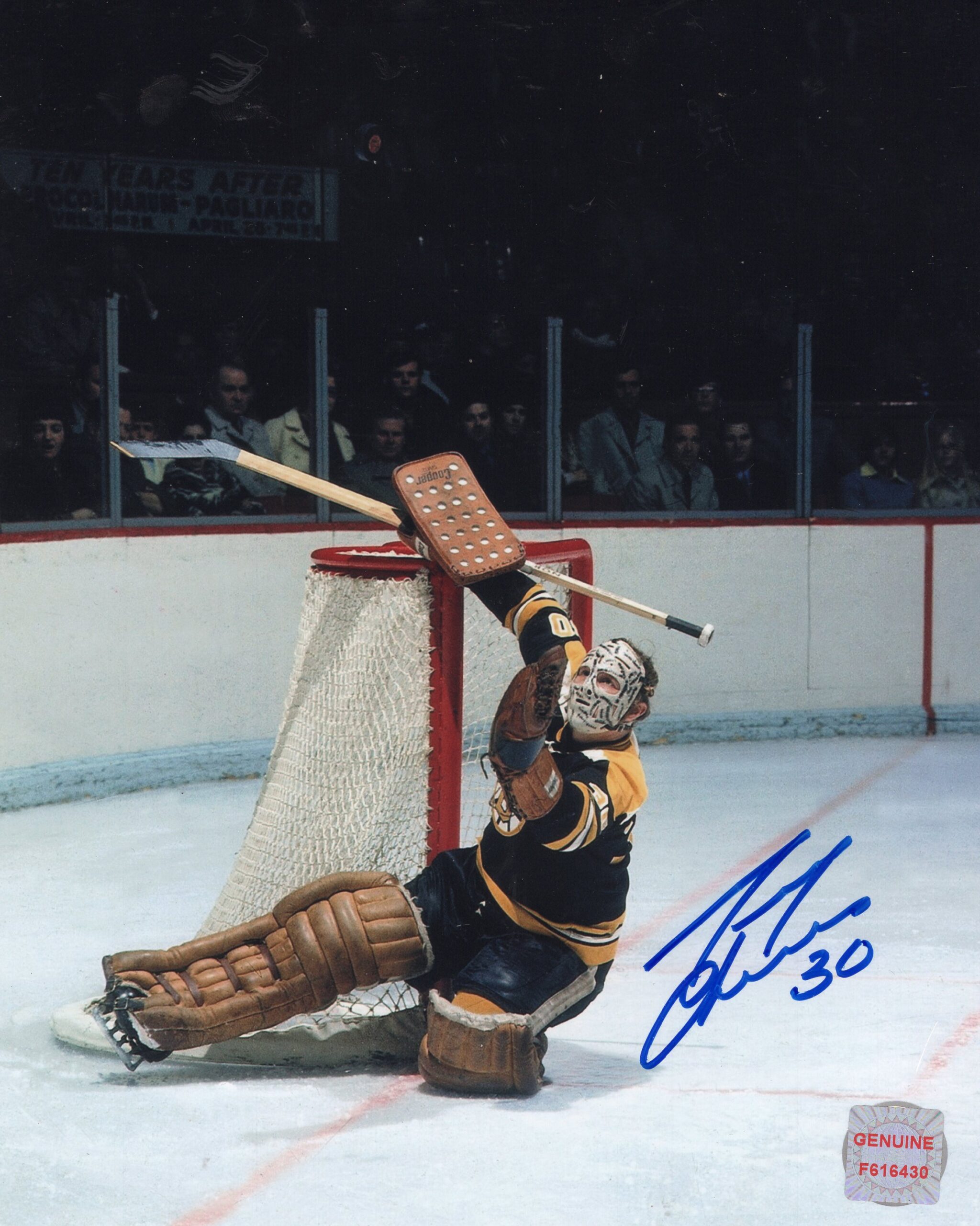 Gerry Cheever Boston Bruins Kick Save Autographed 8x10 Photo