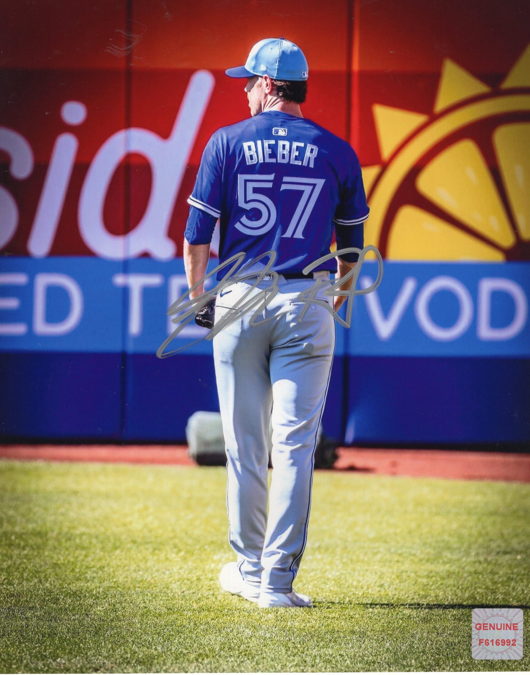 Shane Bieber Toronto Blue Jays Walking to the Mound Autographed 8x10 Photo