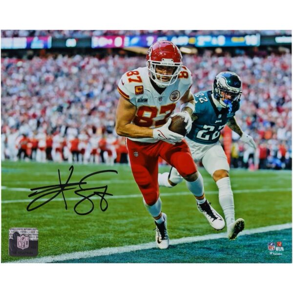 Travis Kelce Kansas City Chiefs Autographed 8" x 10" Super Bowl LVII Champions Action Photograph
