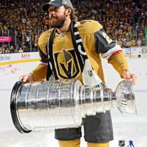 Chandler Stephenson Vegas Golden Knights Unsigned 2023 Stanley Cup Champions Raising Cup Photograph