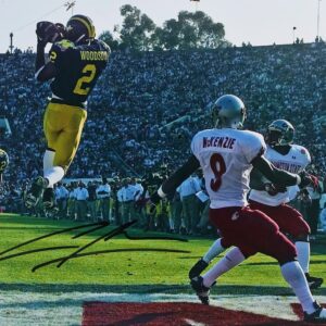 Charles Woodson Michigan Wolverines Autographed 8" x 10" Leaping Interception Photograph