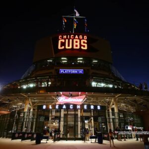 Chicago Cubs Unsigned Wrigley Field Night Outside the Stadium Photograph