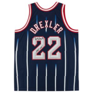 Clyde Drexler Houston Rockets Autographed Navy Mitchell & Ness 1995-96 Replica Jersey with "HOF 04" Inscription