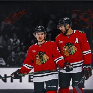 Connor Bedard & Seth Jones Chicago Blackhawks Autographed 16" x 20" Red Jersey Spotlight Photograph