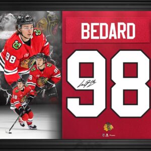 Connor Bedard Chicago Blackhawks Autographed Framed 20" x 24" Red Jersey Number Collage