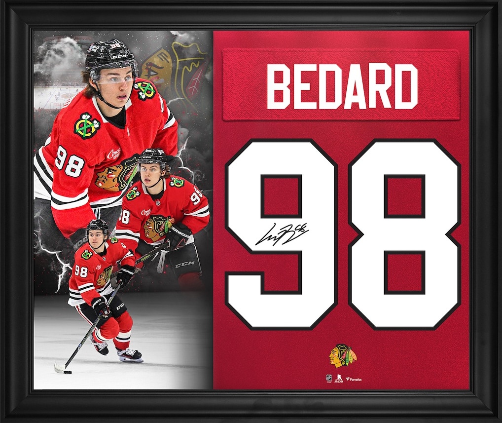 Connor Bedard Chicago Blackhawks Autographed Framed 20" x 24" Red Jersey Number Collage
