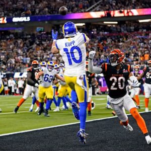 Cooper Kupp Los Angeles Rams Unsigned Super Bowl LVI Game-Winning Touchdown Catch Photograph