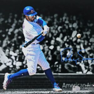 Dansby Swanson Chicago Cubs Autographed 11" x 14" White Jersey Hitting Photograph