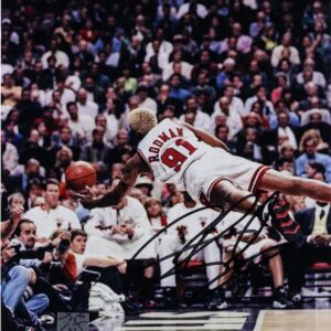 Dennis Rodman Chicago Bulls Autographed 8" x 10" Diving Photograph
