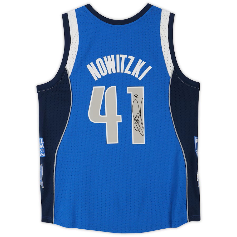 Dirk Nowitzki Dallas Mavericks Autographed Mitchell Ness Blue Hall of Fame Swingman Jersey