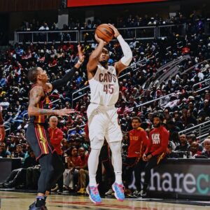 Donovan Mitchell Cleveland Cavaliers Autographed 8" x 10" Shooting in White Photograph