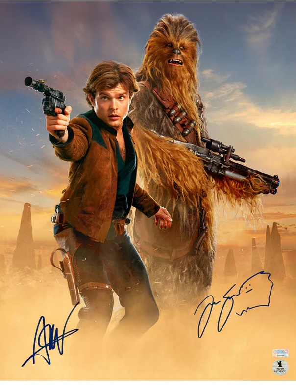 Alden Ehrenreich, Joonas Suotamo Autographed Solo A Star Wars Story Han Solo and Chewbacca 16x20 Photo