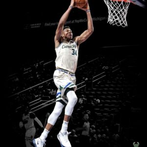 Giannis Antetokounmpo Milwaukee Bucks Fanatics Authentic Unsigned Dunk White Jersey Spotlight Photograph