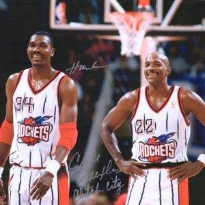 Clyde Drexler & Hakeem Olajuwon Houston Rockets Multi-Signed 16" x 20" Photograph with Multiple Inscriptions