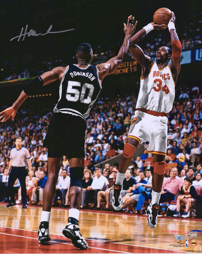 Hakeem Olajuwon Houston Rockets Autographed 16" x 20" Shot vs. David Robinson Photograph
