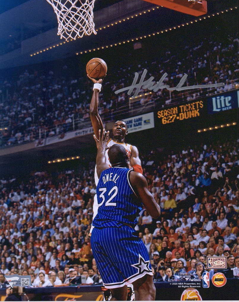 Hakeem Olajuwon Houston Rockets Autographed 8" x 10" Shooting Over Shaquille O'Neal Photograph