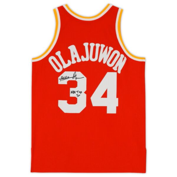 Hakeem Olajuwon Houston Rockets Autographed Mitchell & Ness Red 1993-94 Authentic Jersey with "NBA Top 75" Inscription