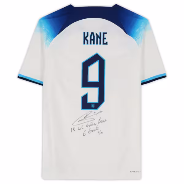 Harry Kane England National Team Autographed 2022-23 White Nike Authentic Jersey with Multiple Inscriptions - Limited Edition of 18