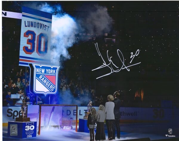 Henrik Lundqvist New York Rangers Autographed 16'' x 20'' Banner Raising Photograph